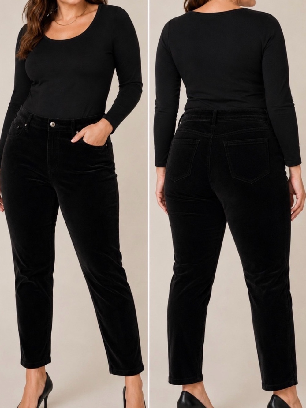 Democracy Stretch Black Velvet Ankle Pants Size 14P
